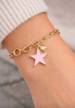 Pomina Gold Paperclip Bracelet Star Charm Toggle  Bracelet New
